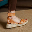 Mykonos Sandália Gladiadora Plataforma em Couro - Marrom