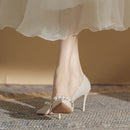 Lille Scarpin Feminino Salto Alto Bico Fino Quadriculado com Pérolas