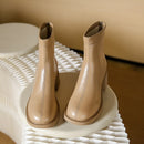 Vancouver Bota Feminina Cano Curto de Salto Quadrado com Zíper - Bege